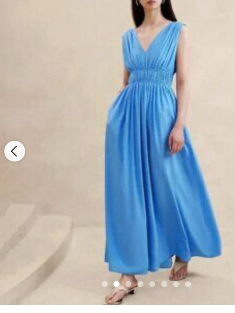 NWT Banana Republic Cascade Silk Sky Blue V-Neck Smocked Waist Maxi Dress